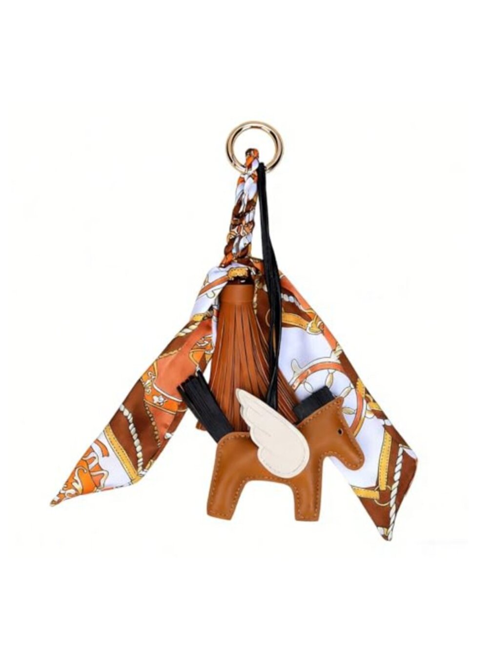 Leather Horse Bag Charm with Scarf Tassel Keychain for Handbags, Totes &